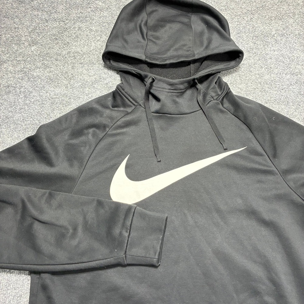 Nike Therma Fit Black Swoosh Logo Hoodie Men's Size Small Athletic Pullover